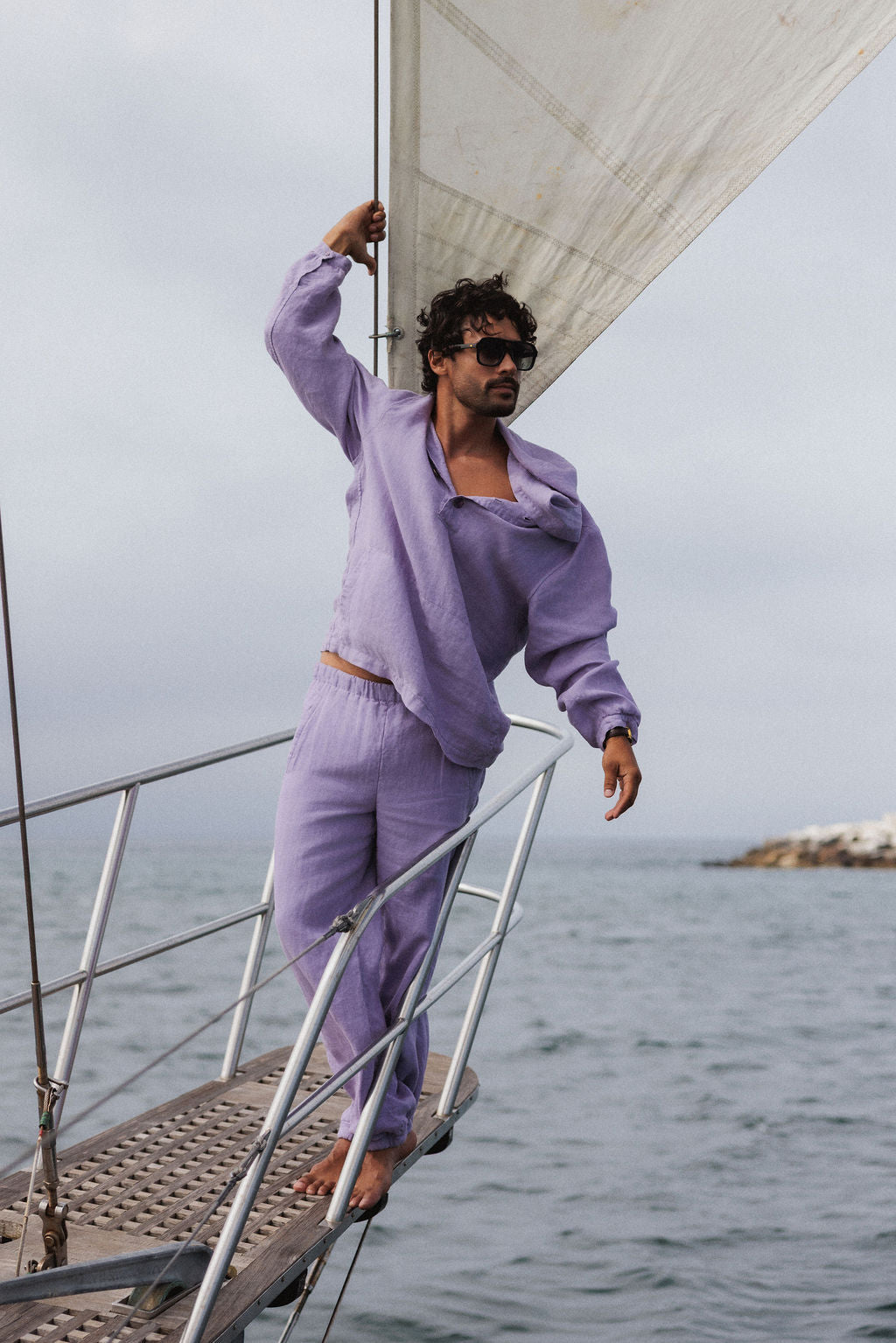 Lilac Solid Linen Track Pant