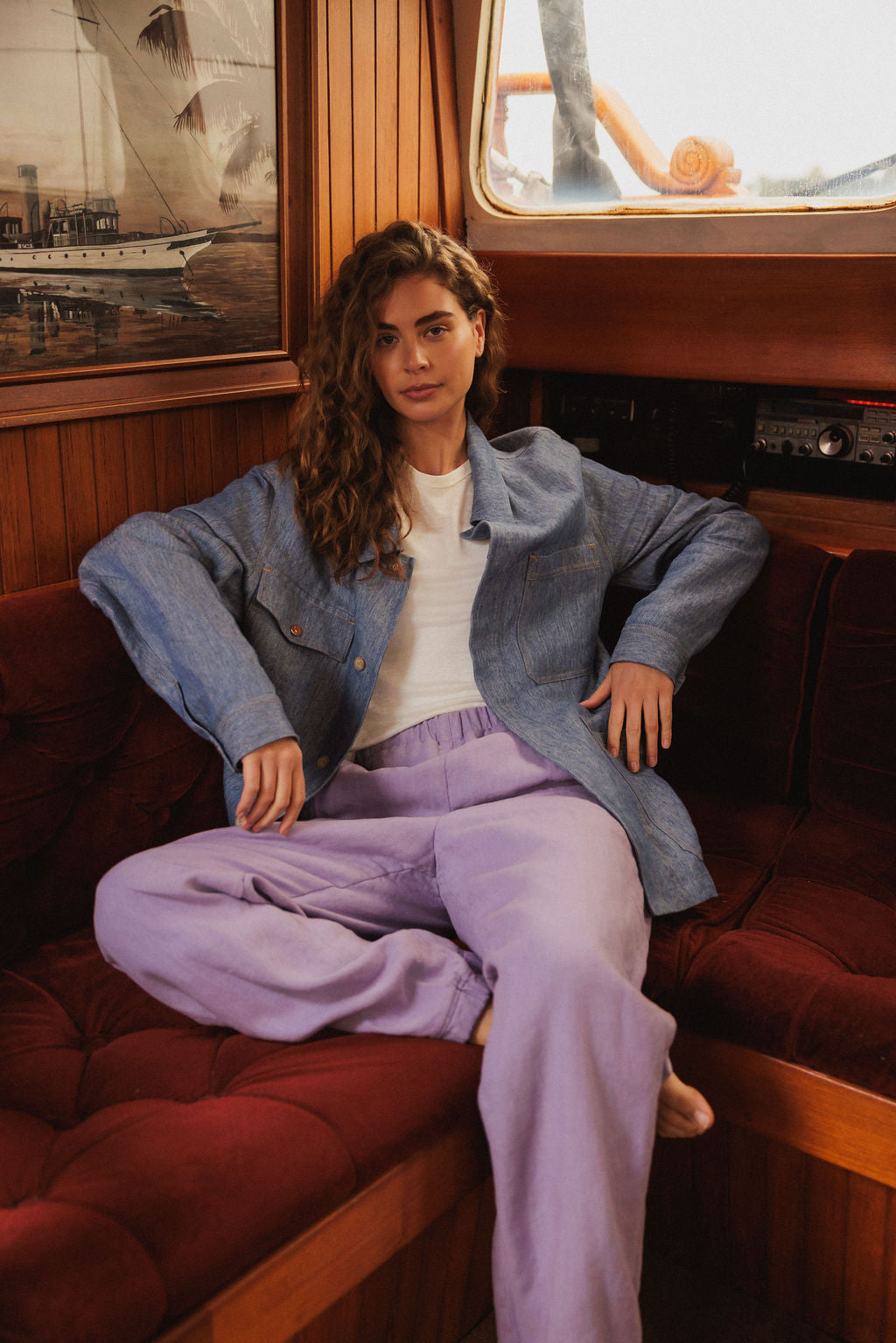 Lilac Solid Linen Track Pant