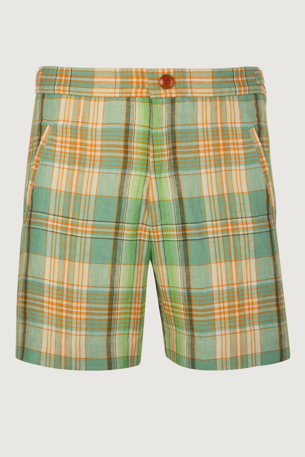 Lime Moss Plaid Linen Short