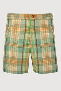 Lime Moss Plaid Linen Short