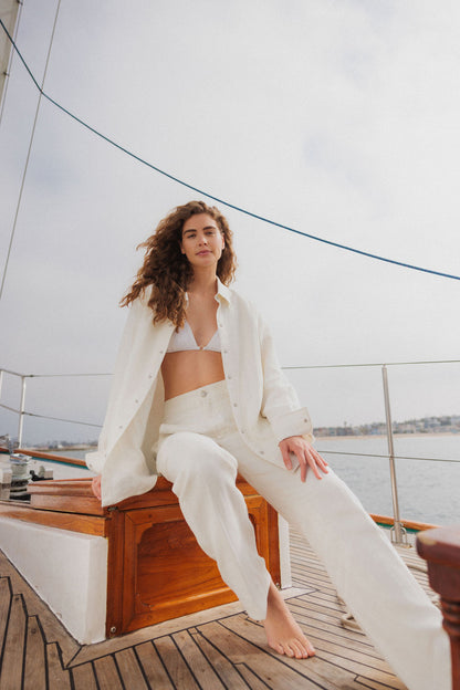 Ivory Solid Linen Pant