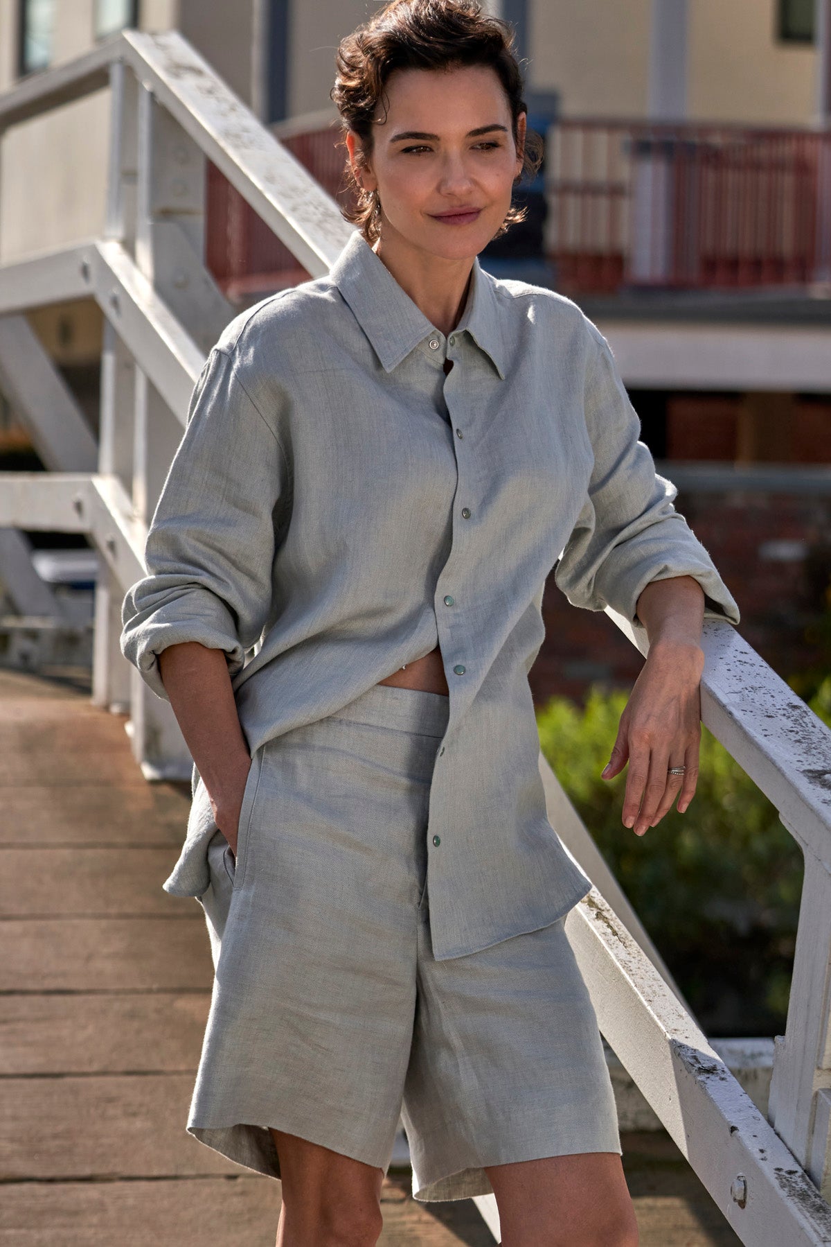 Silver Solid Linen Short