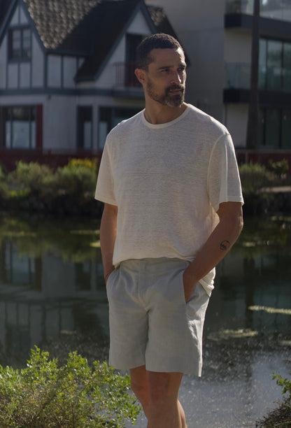 Silver Solid Linen Short