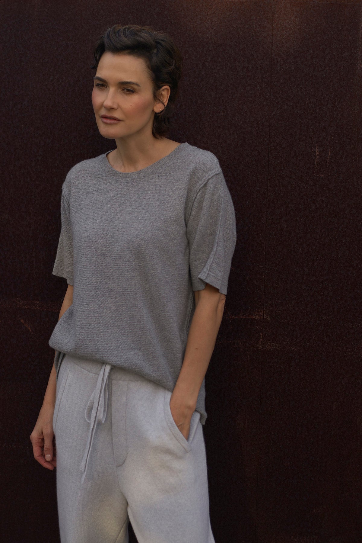 Heather Grey Signature Knit Cashmere T-Shirt