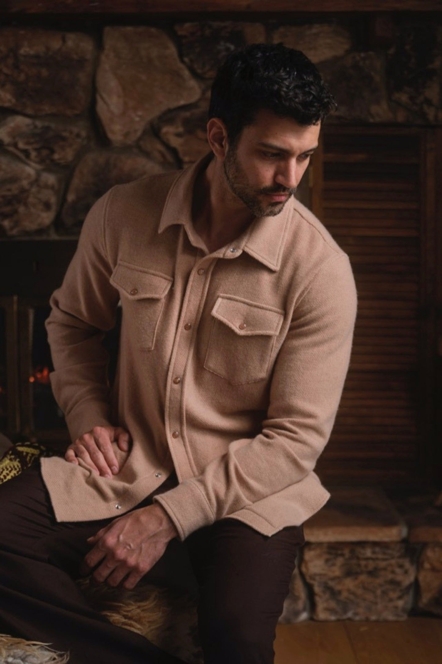 Taupe Solid Cashmere Shirt