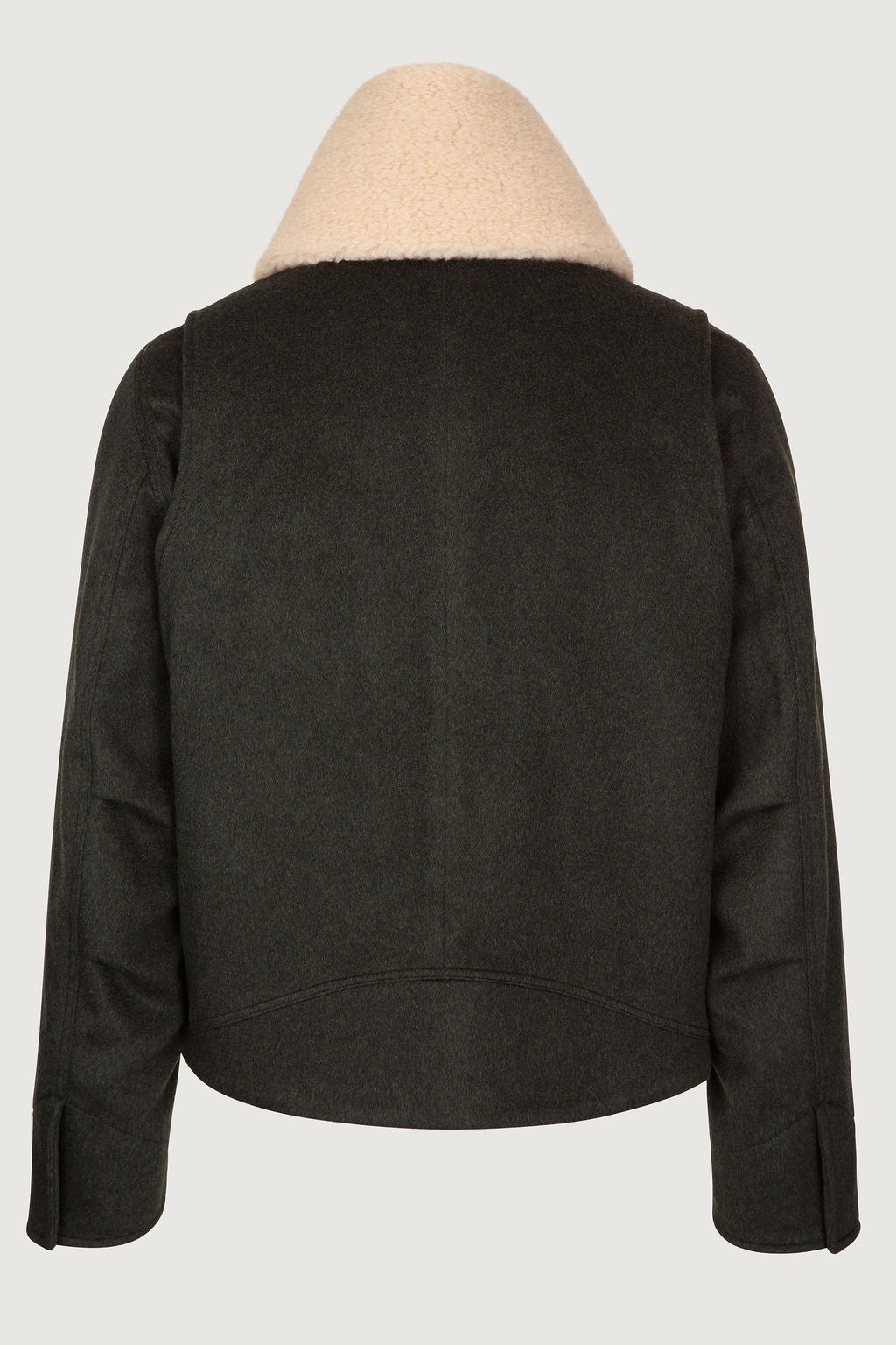 Army Cashmere Bomber Jacket with Detachable Fur Scarf