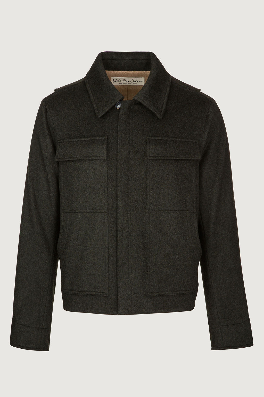 Army Cashmere Bomber Jacket with Detachable Fur Scarf