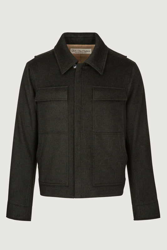 Army Cashmere Bomber Jacket with Detachable Fur Scarf