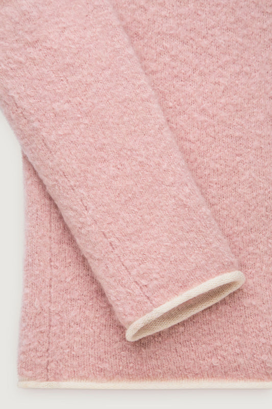 Pink Long Sleeve Boucle Knit Sweater