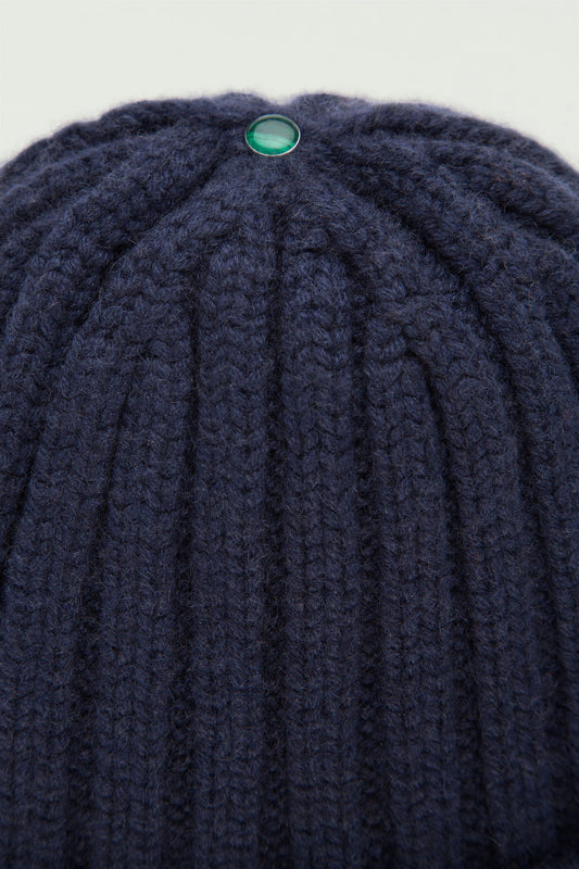 Navy Cashmere Rib Beanie