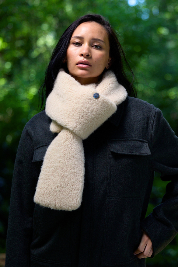 Army Cashmere Bomber Jacket with Detachable Fur Scarf