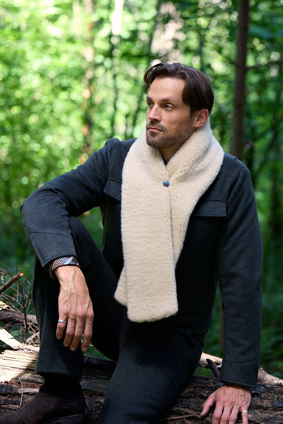 Army Cashmere Bomber Jacket with Detachable Fur Scarf