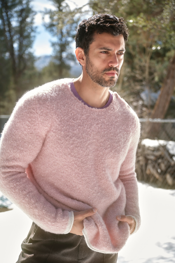 Pink Long Sleeve Boucle Knit Sweater