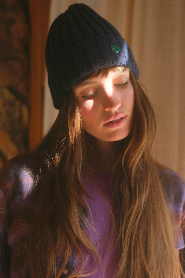 Navy Cashmere Rib Beanie