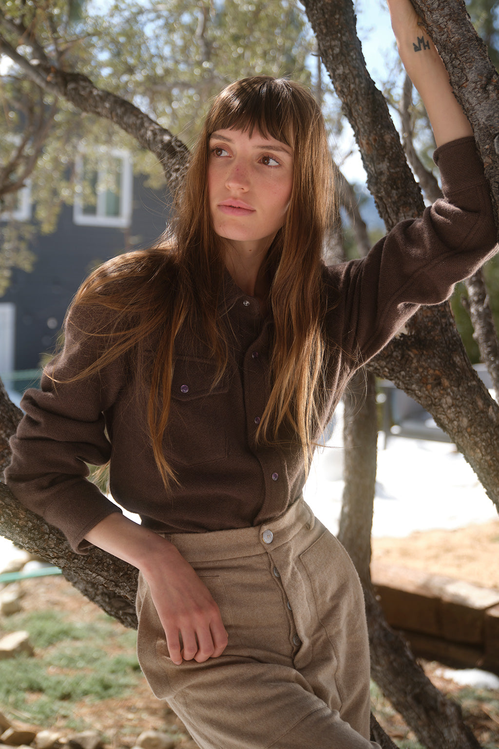 Chocolate Brown Solid Cashmere Shirt