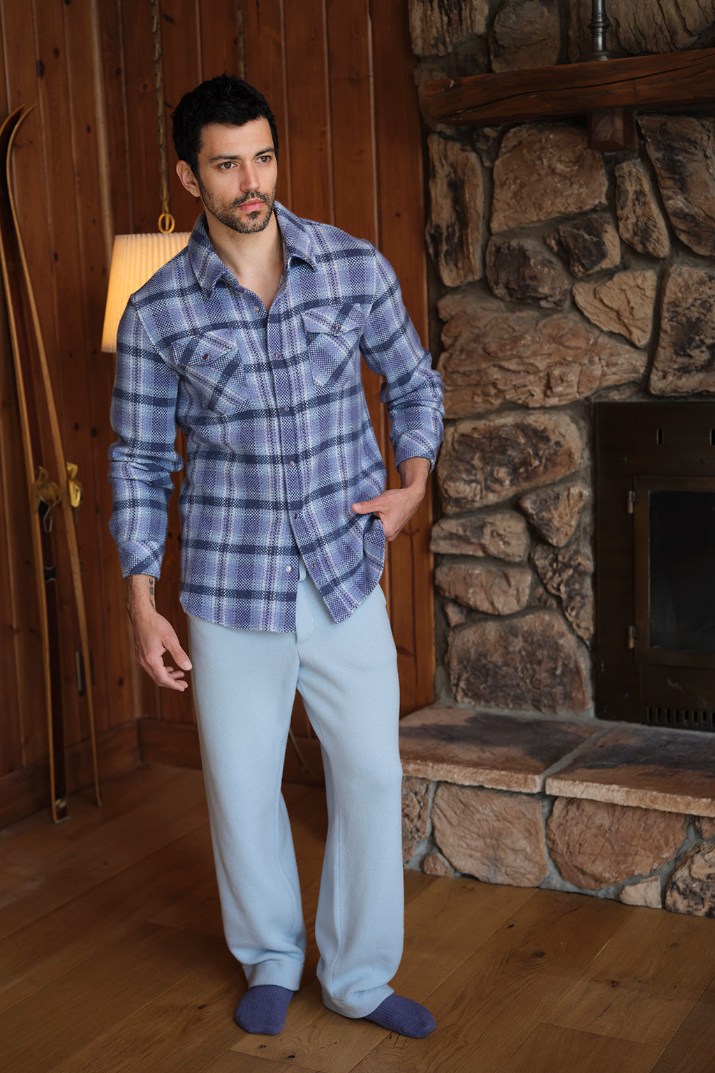 Blue Uniform Plaid Cashmere Shirt