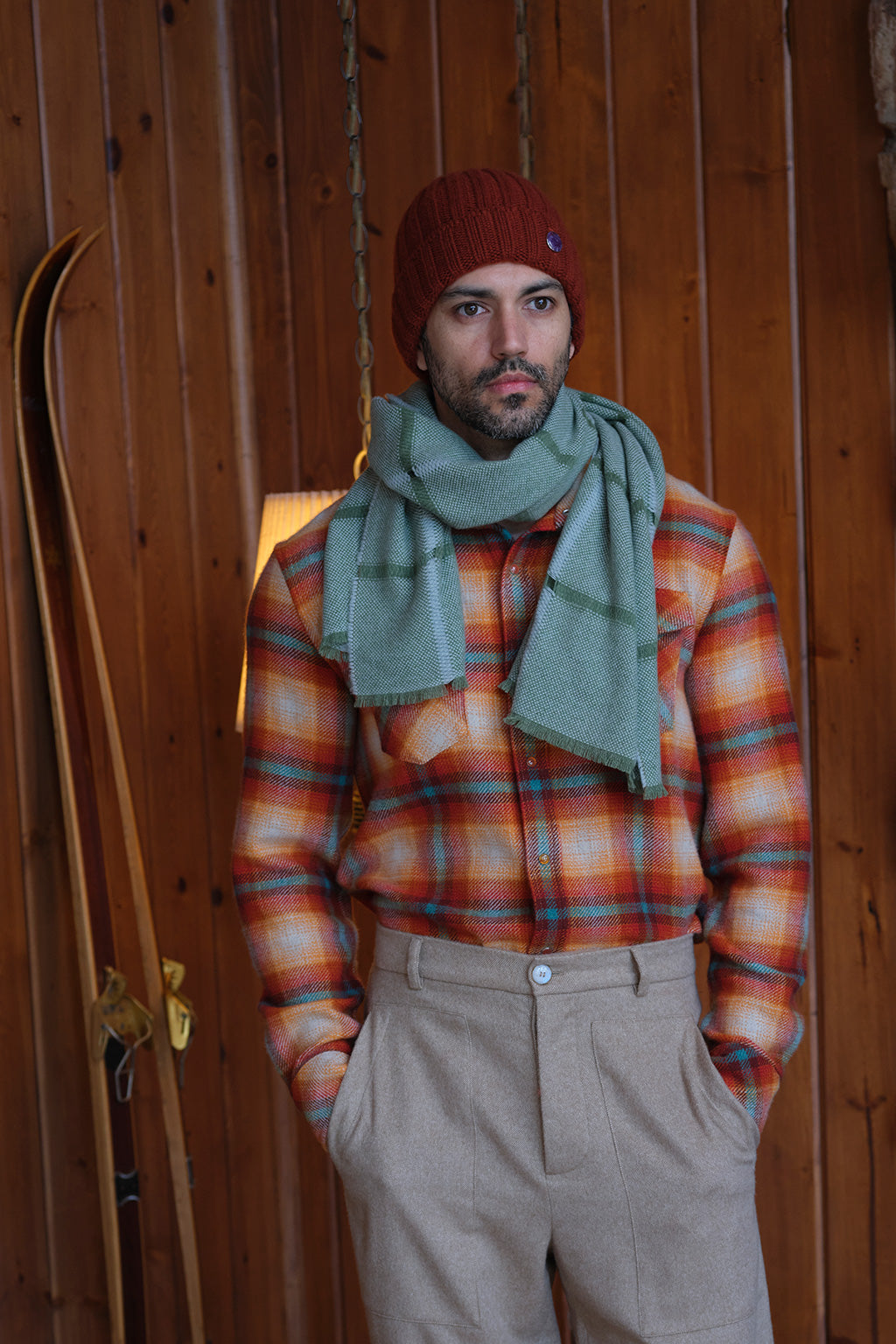 Red Sun Shadow Plaid Cashmere Shirt