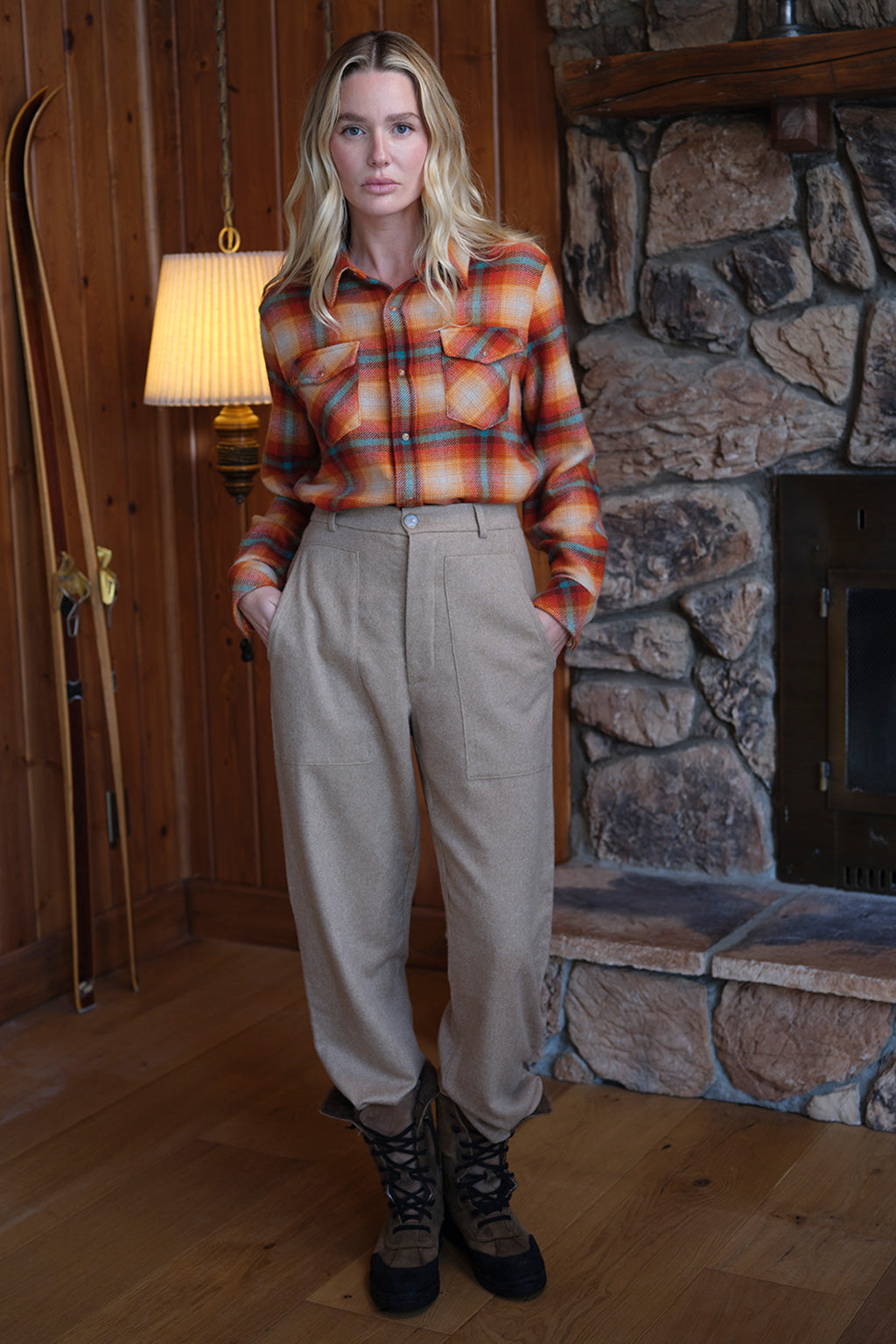 Red Sun Shadow Plaid Cashmere Shirt