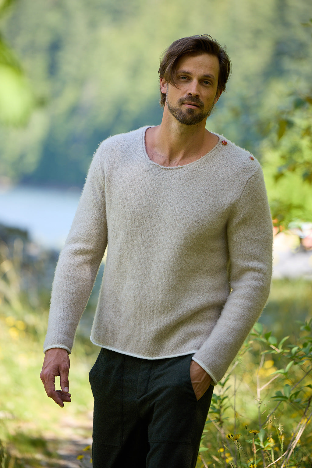 Sand Long Sleeve Boucle Knit Sweater